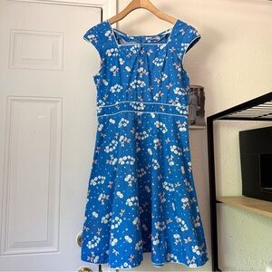 TROLLIED DOLLY blue floral square neck mod pinup ModCloth short sleeve dress
